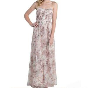Jenny Yoo Strapless Sweetheart Floral Chiffon Maxi Gown